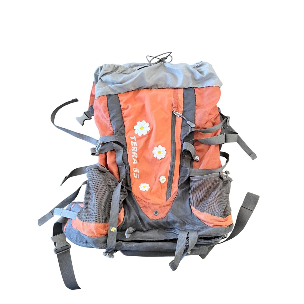 The North Face Terra 55 Backpack Orange Grey 55L Good Hiking Technical OptiFit